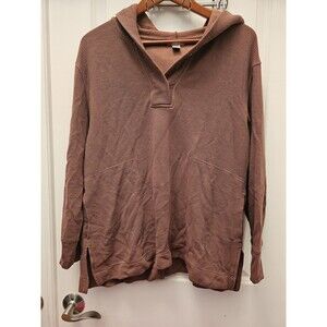 Athleta Coaster Luxe Waffle Hoodie M Medium Brown Pullover Lounge Sweatshirt